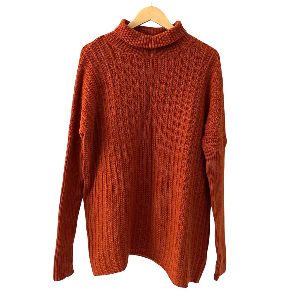 Garnet Hill Burnt Orange Wool and Angora Blend Long Turtleneck Sweater Size M